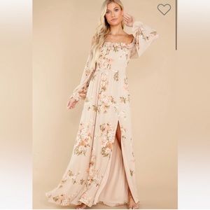 JUST ASTONISHED BEIGE FLORAL PRINT MAXI DRESS worn 1 time